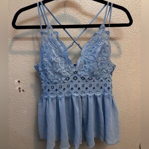 Light Blue Peplum Babydoll Tank